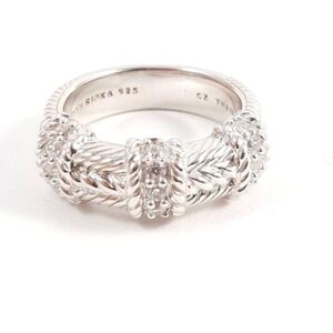Judith Ripka Sterling Silver Cable and CZ Design Ring Size 8